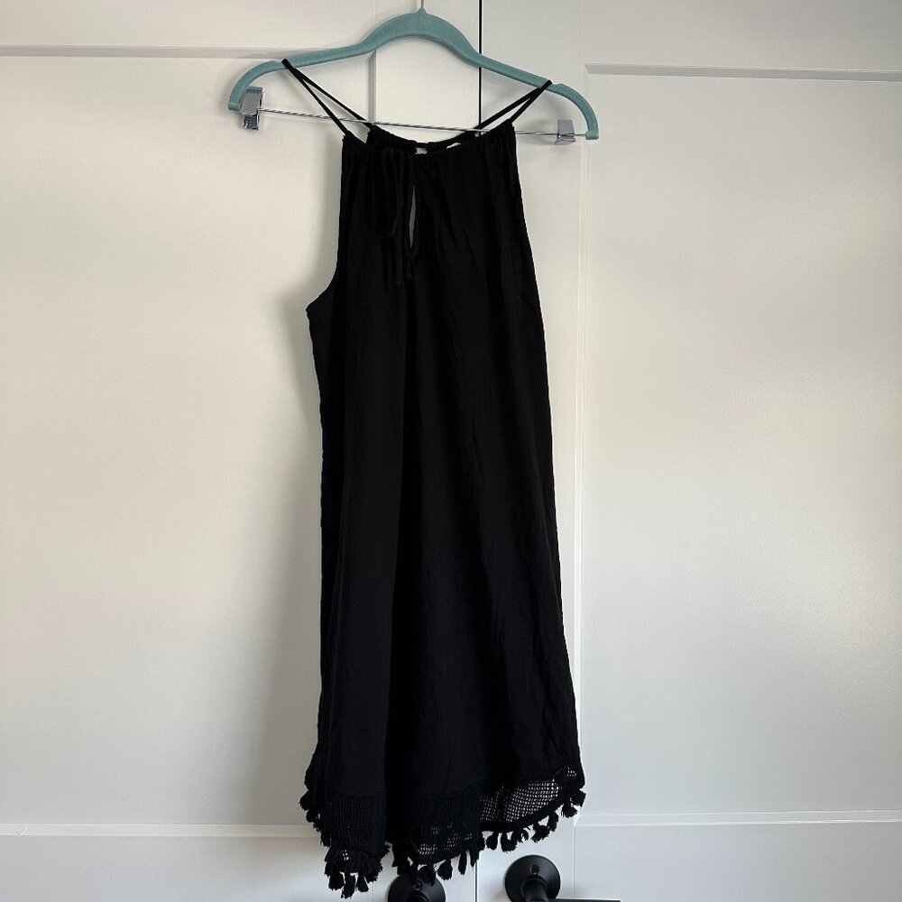 Michael Stars Karla Tassell Detail Knit Halter Dress - Black - Medium NWT